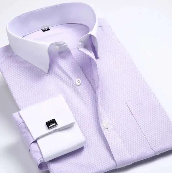 Cotton Men's French Cuffs Business Long Sleeve Shirt
