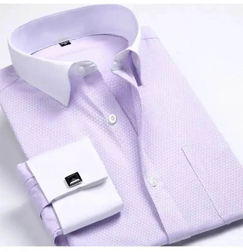 Cotton Men's French Cuffs Business Long Sleeve Shirt