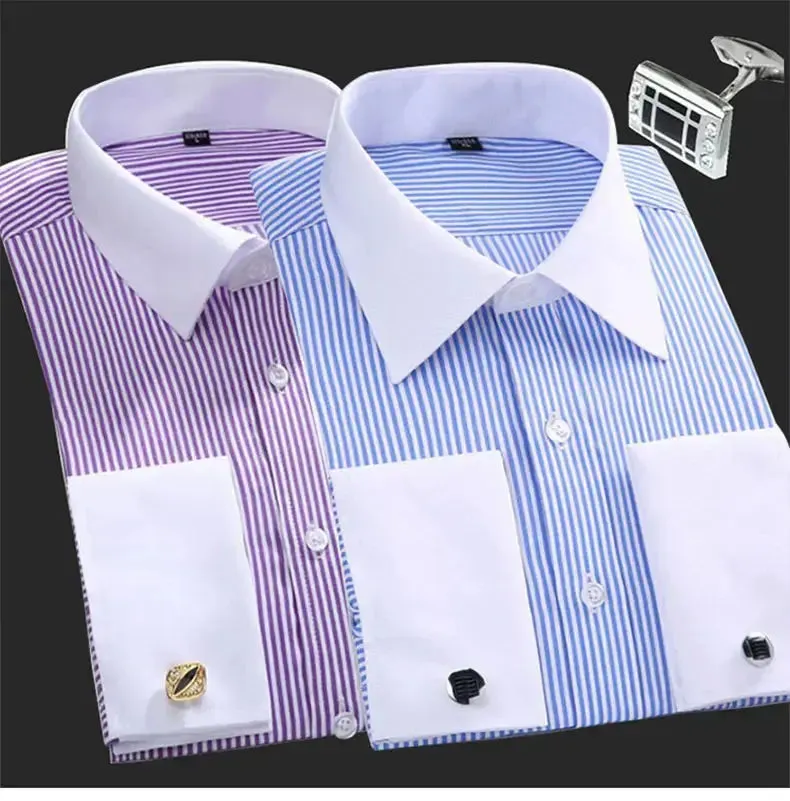 Cotton Men's French Cuffs Business Long Sleeve Shirt