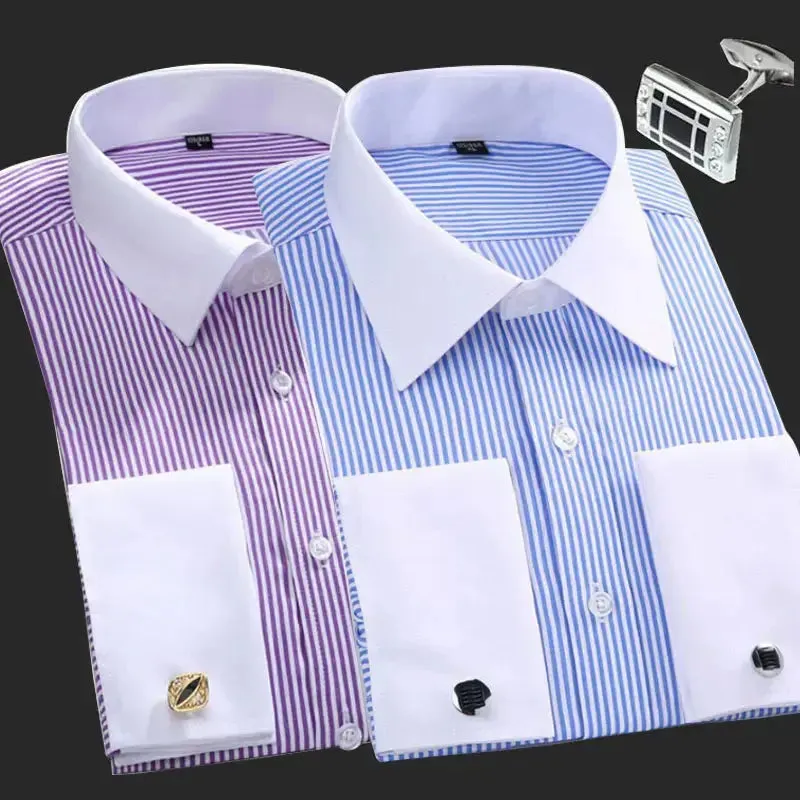 Cotton Men's French Cuffs Business Long Sleeve Shirt