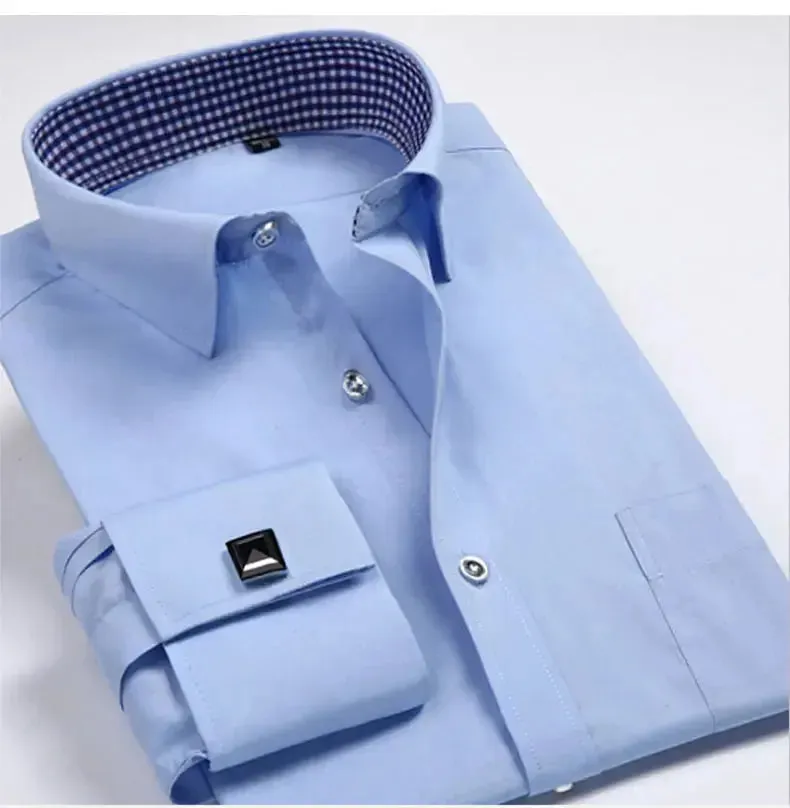 Cotton Men's French Cuffs Business Long Sleeve Shirt