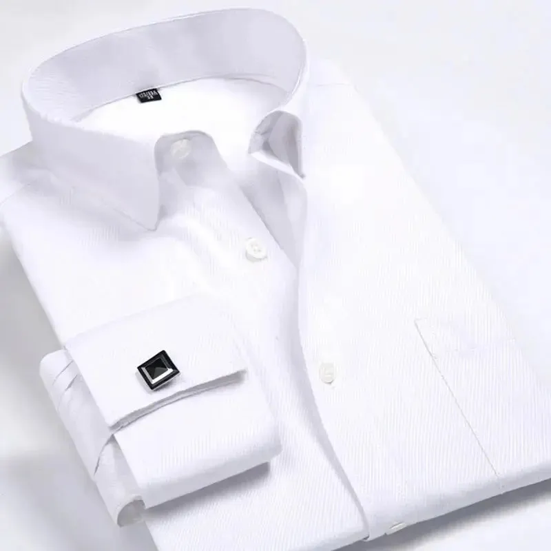 Cotton Men's French Cuffs Business Long Sleeve Shirt