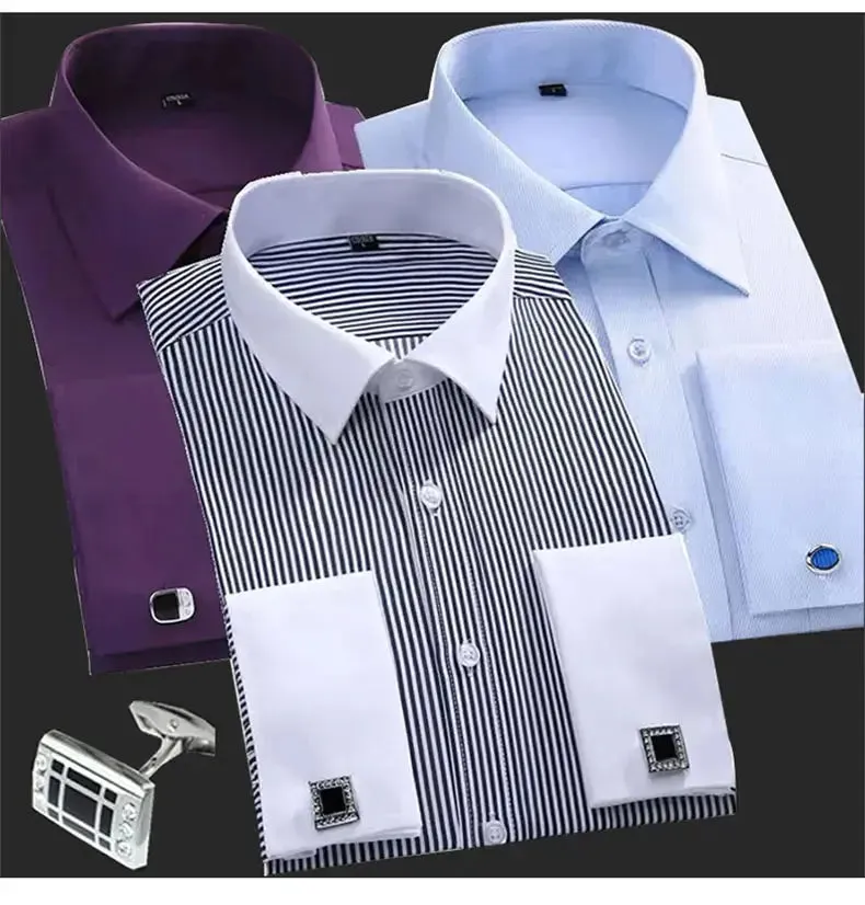 Cotton Men's French Cuffs Business Long Sleeve Shirt