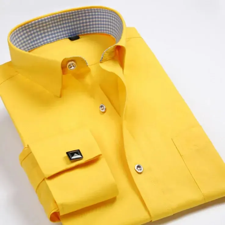Cotton Men's French Cuffs Business Long Sleeve Shirt