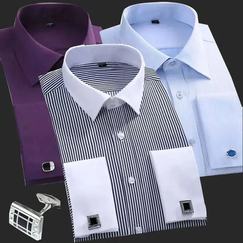 Cotton Men's French Cuffs Business Long Sleeve Shirt