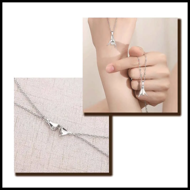 Couples Necklace Linked Fingers Charms