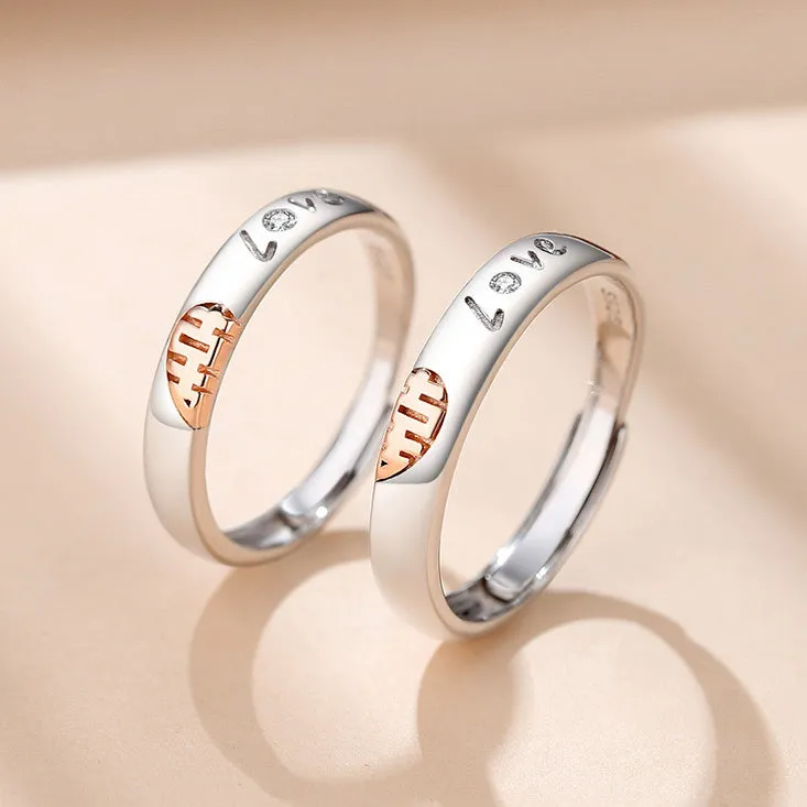 Customized Half Hearts Couple Rings Set for 2