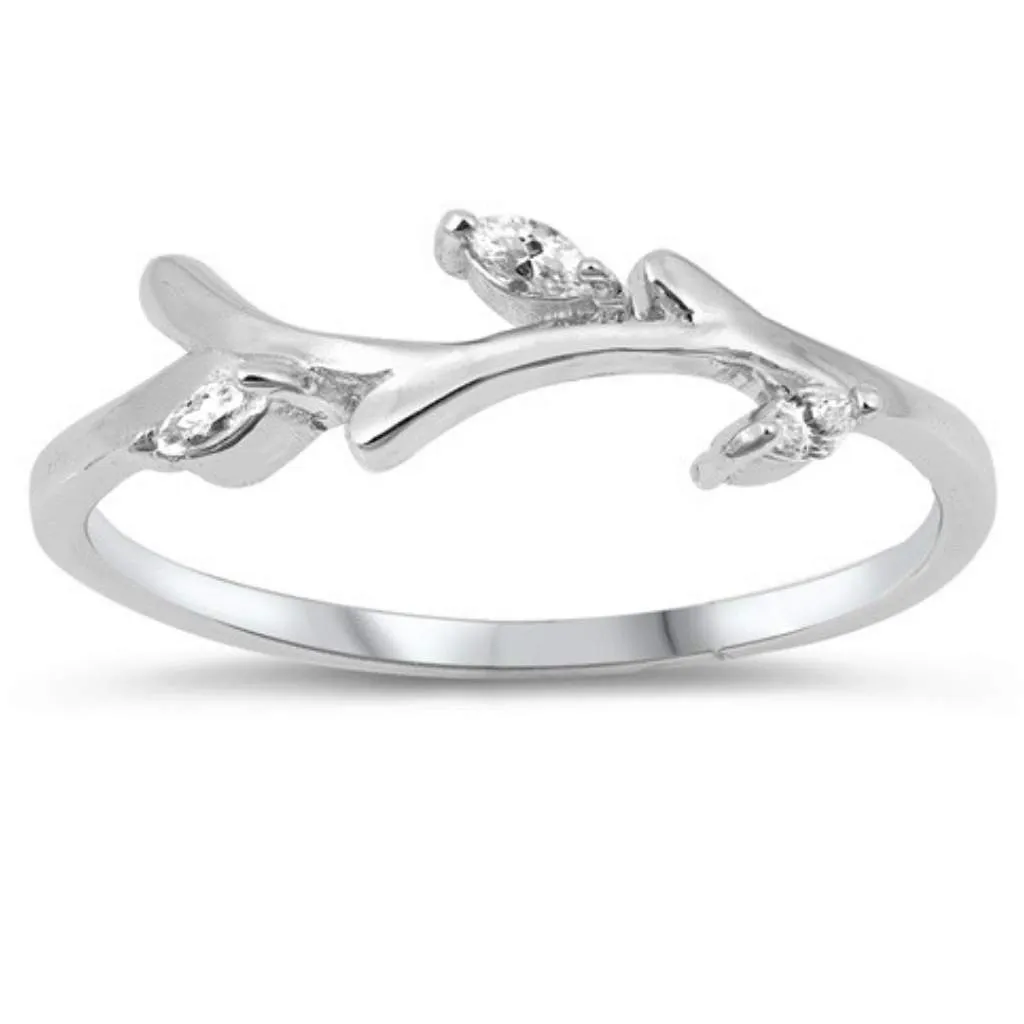 CZ and Sterling Silver Branch Ring