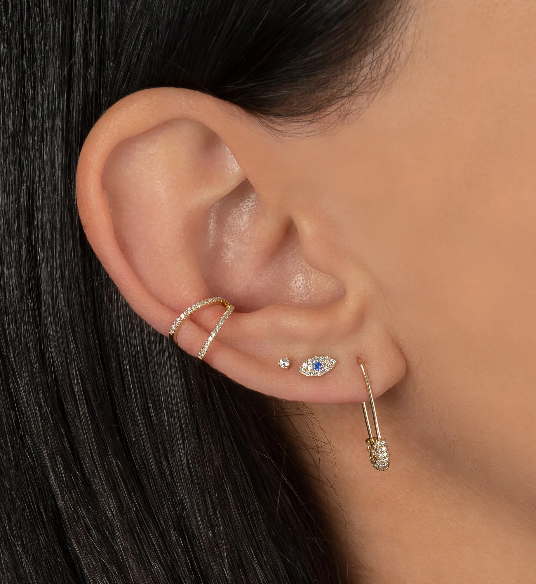 Diamond Safety Pin Earring