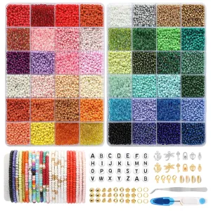 Do it yourself beads for bracelets bead set, 16000 pieces Matte glass beads with letter beads for threading