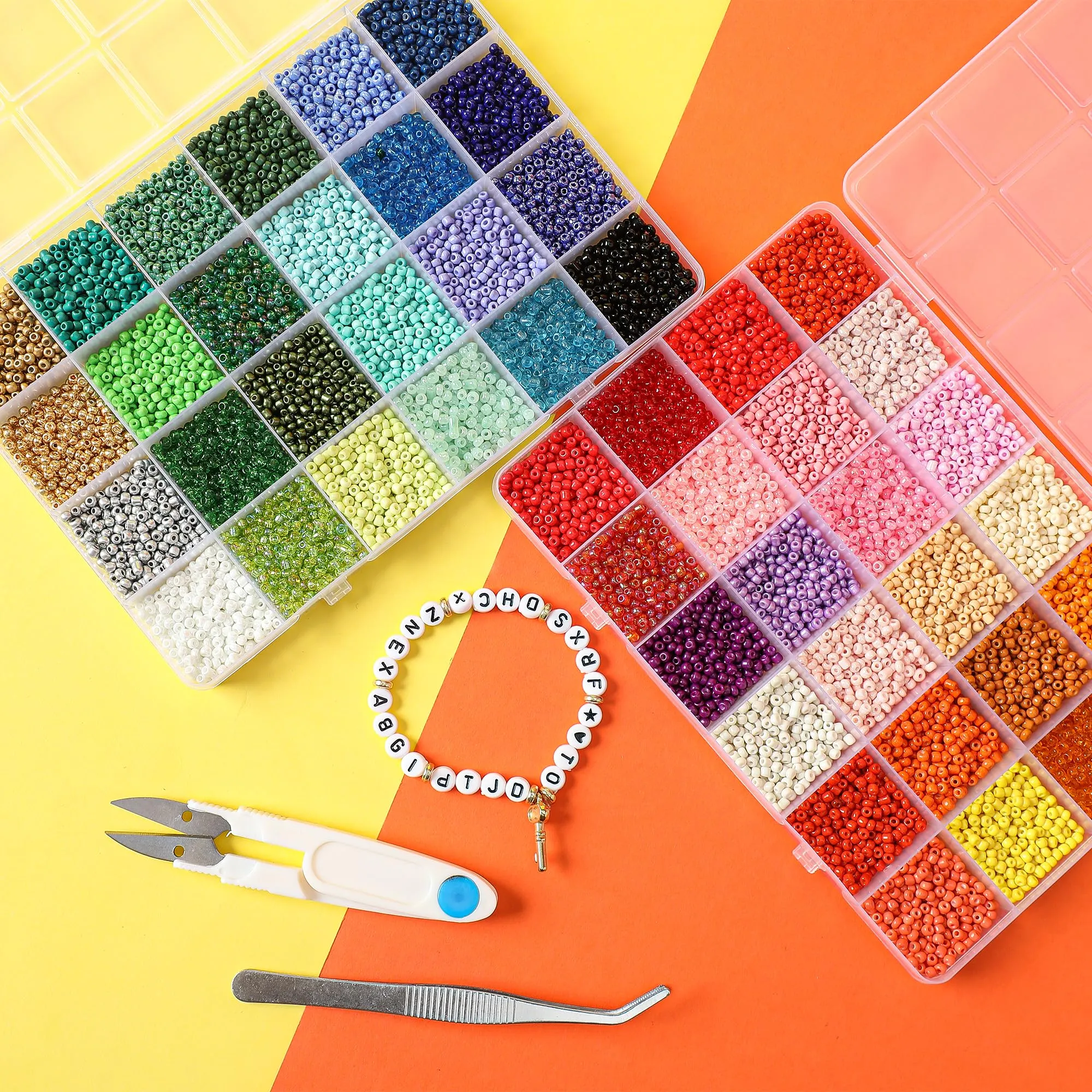 Do it yourself beads for bracelets bead set, 16000 pieces Matte glass beads with letter beads for threading