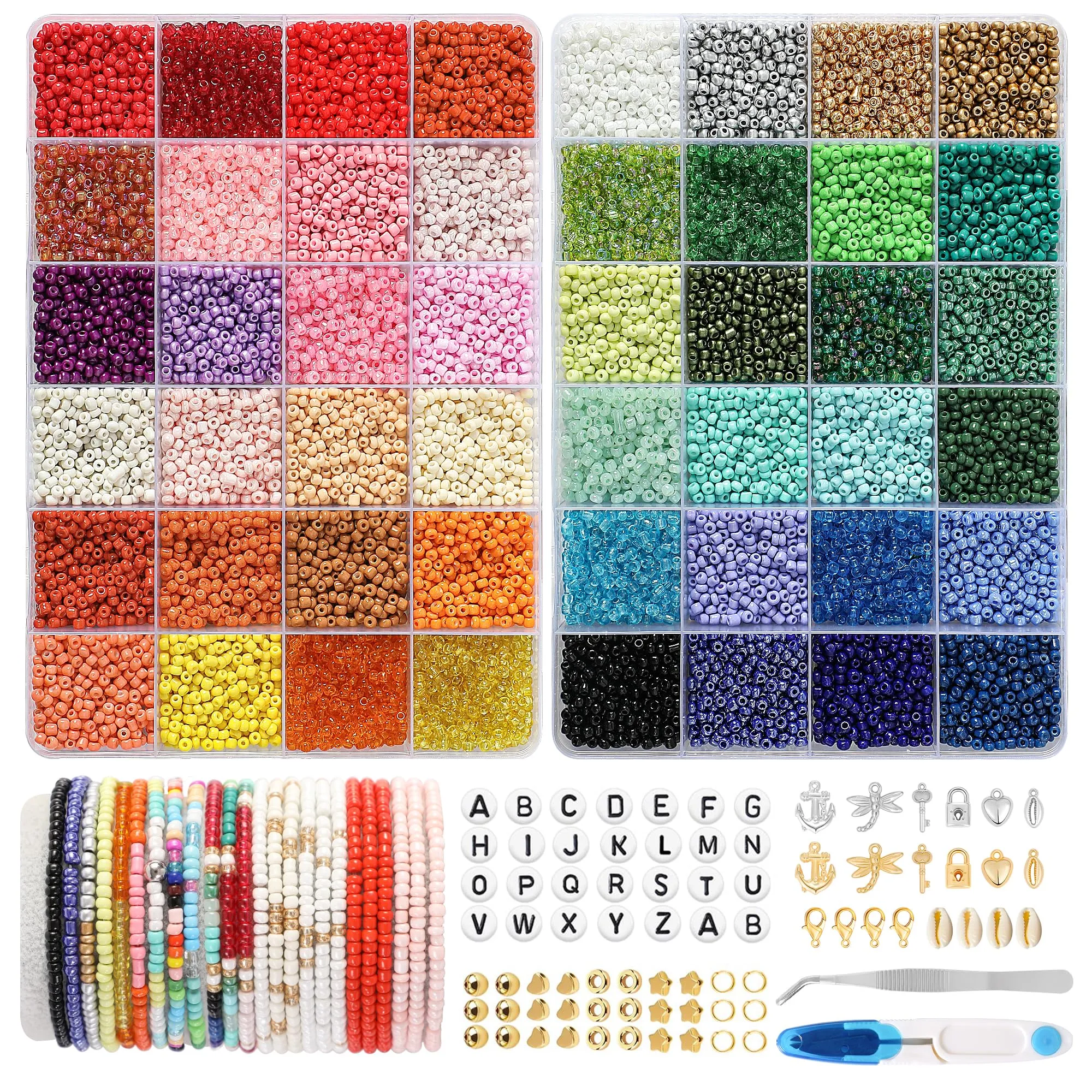 Do it yourself beads for bracelets bead set, 16000 pieces Matte glass beads with letter beads for threading