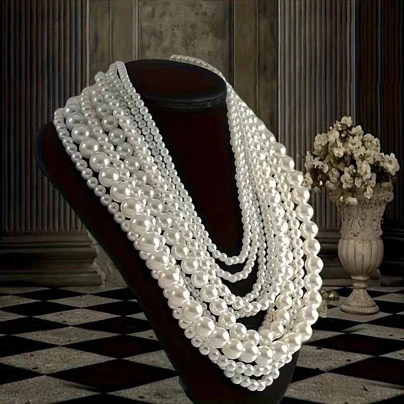 Elegant Faux Pearl Necklace, Multi-Layer Fashionable Banquet Jewelry, Bridal Evening Dress Accessory, Exquisite Body Chain