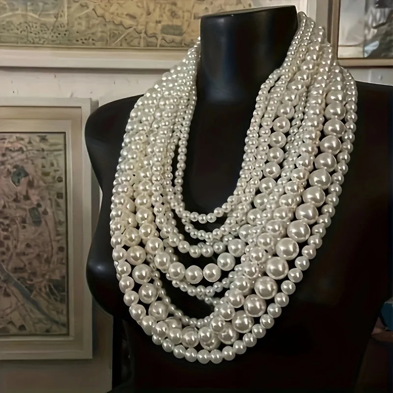 Elegant Faux Pearl Necklace, Multi-Layer Fashionable Banquet Jewelry, Bridal Evening Dress Accessory, Exquisite Body Chain