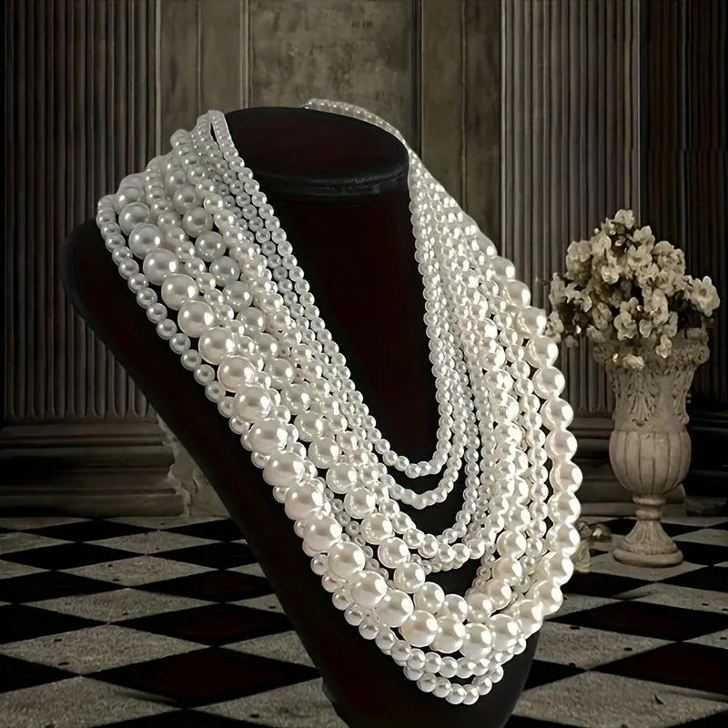 Elegant Faux Pearl Necklace, Multi-Layer Fashionable Banquet Jewelry, Bridal Evening Dress Accessory, Exquisite Body Chain
