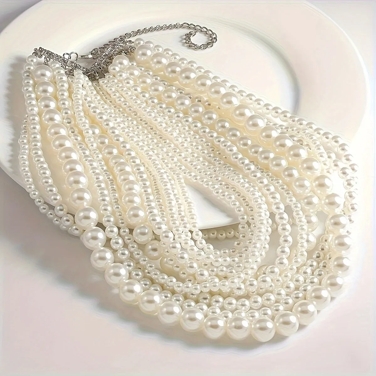 Elegant Faux Pearl Necklace, Multi-Layer Fashionable Banquet Jewelry, Bridal Evening Dress Accessory, Exquisite Body Chain