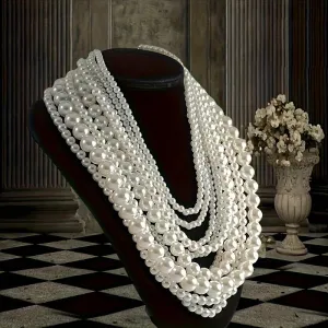 Elegant Faux Pearl Necklace, Multi-Layer Fashionable Banquet Jewelry, Bridal Evening Dress Accessory, Exquisite Body Chain