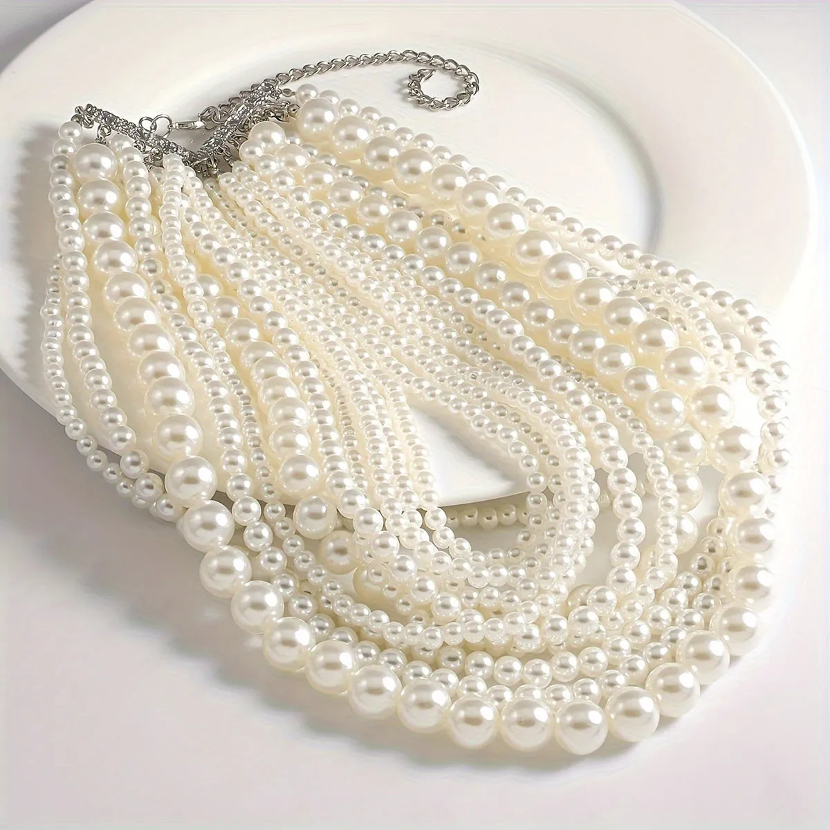 Elegant Faux Pearl Necklace, Multi-Layer Fashionable Banquet Jewelry, Bridal Evening Dress Accessory, Exquisite Body Chain
