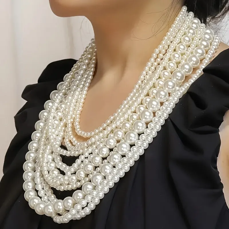 Elegant Faux Pearl Necklace, Multi-Layer Fashionable Banquet Jewelry, Bridal Evening Dress Accessory, Exquisite Body Chain