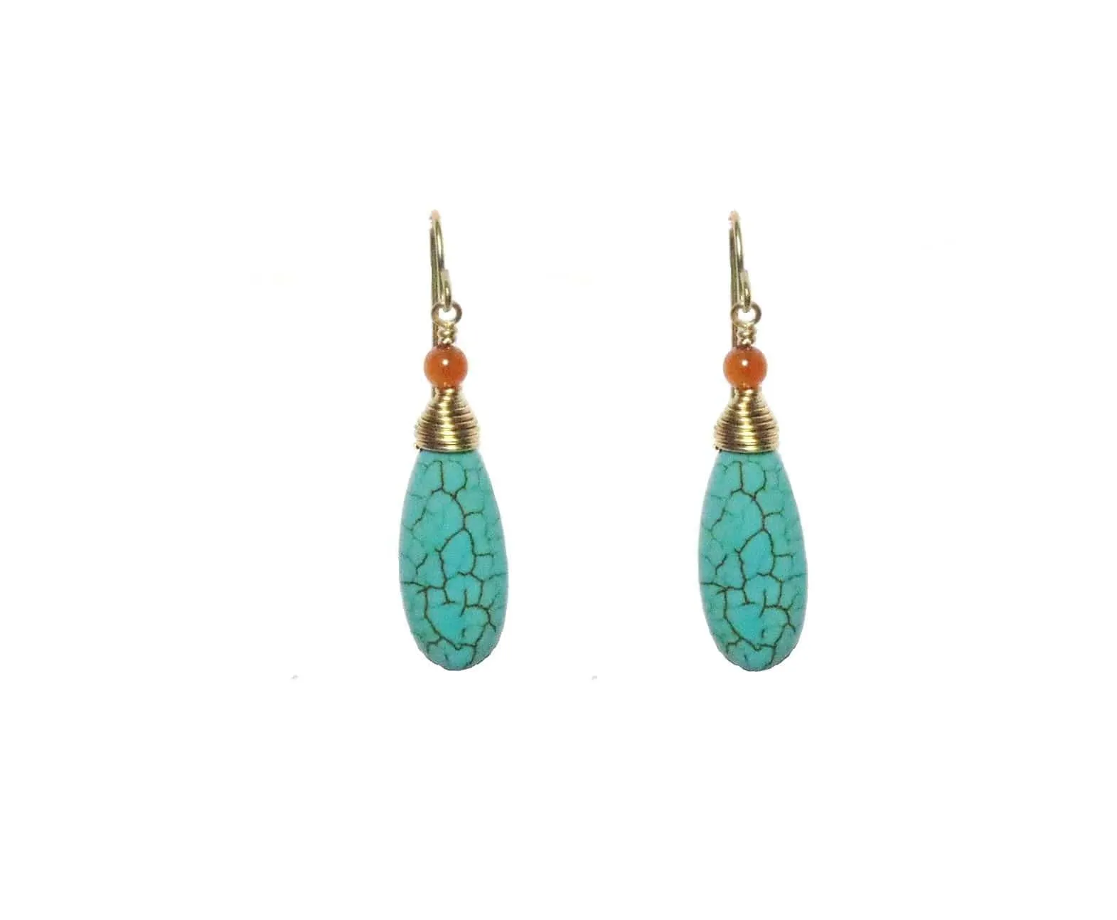 Essie !.75" Carnelian & Magnesite Gold Plated French Wire Earrings