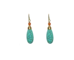 Essie !.75" Carnelian & Magnesite Gold Plated French Wire Earrings