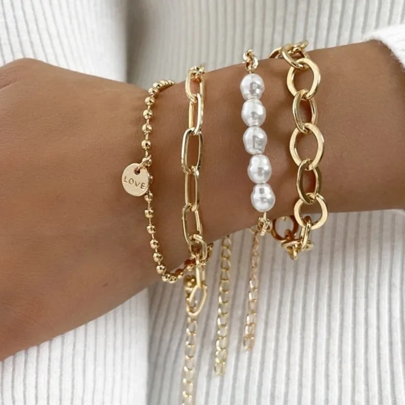 Fashion Punk Curb Cuban Chain Bracelets Set