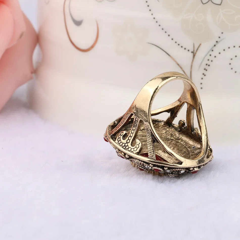 Fashion Vintage Jewelry Rings Unique plated Ancient Gold Mosaic AAA Crystal Big Oval Ruby Ring For Women