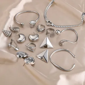 Fashionable simple geometric design earrings necklace bracelet ring set