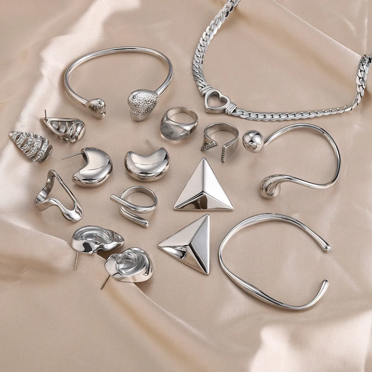 Fashionable simple geometric design earrings necklace bracelet ring set