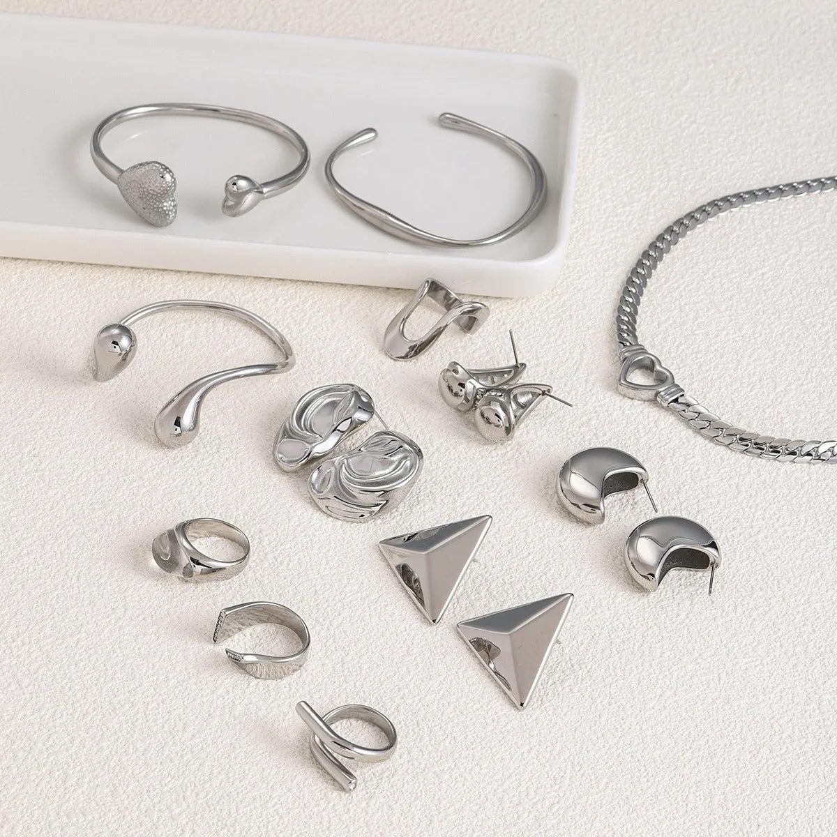 Fashionable simple geometric design earrings necklace bracelet ring set