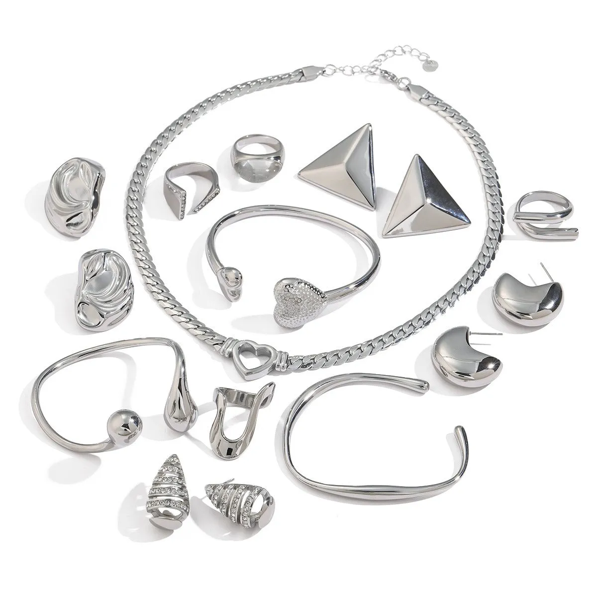 Fashionable simple geometric design earrings necklace bracelet ring set