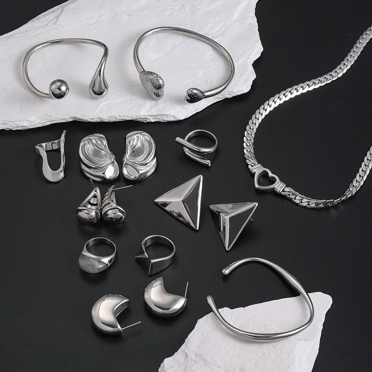 Fashionable simple geometric design earrings necklace bracelet ring set