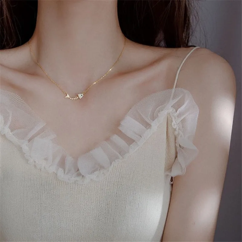 Fashionable Stainless Stee sweet fish bone metal necklace