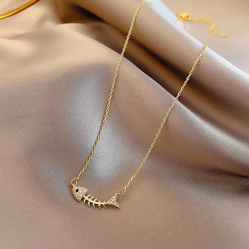 Fashionable Stainless Stee sweet fish bone metal necklace