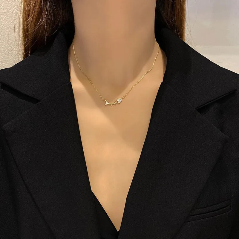 Fashionable Stainless Stee sweet fish bone metal necklace