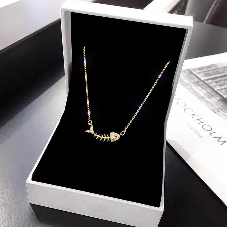 Fashionable Stainless Stee sweet fish bone metal necklace