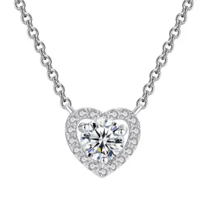 Fashionable White Zircon Love Heart Pendant Necklace Silver