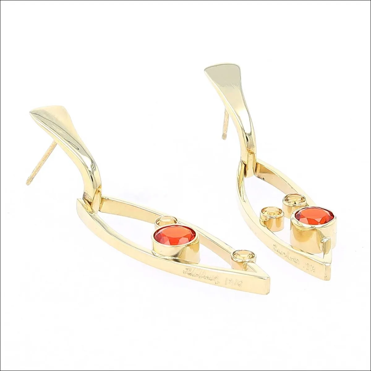 Fire Opal Golden Beryl Marquise Frame Earrings 18KY