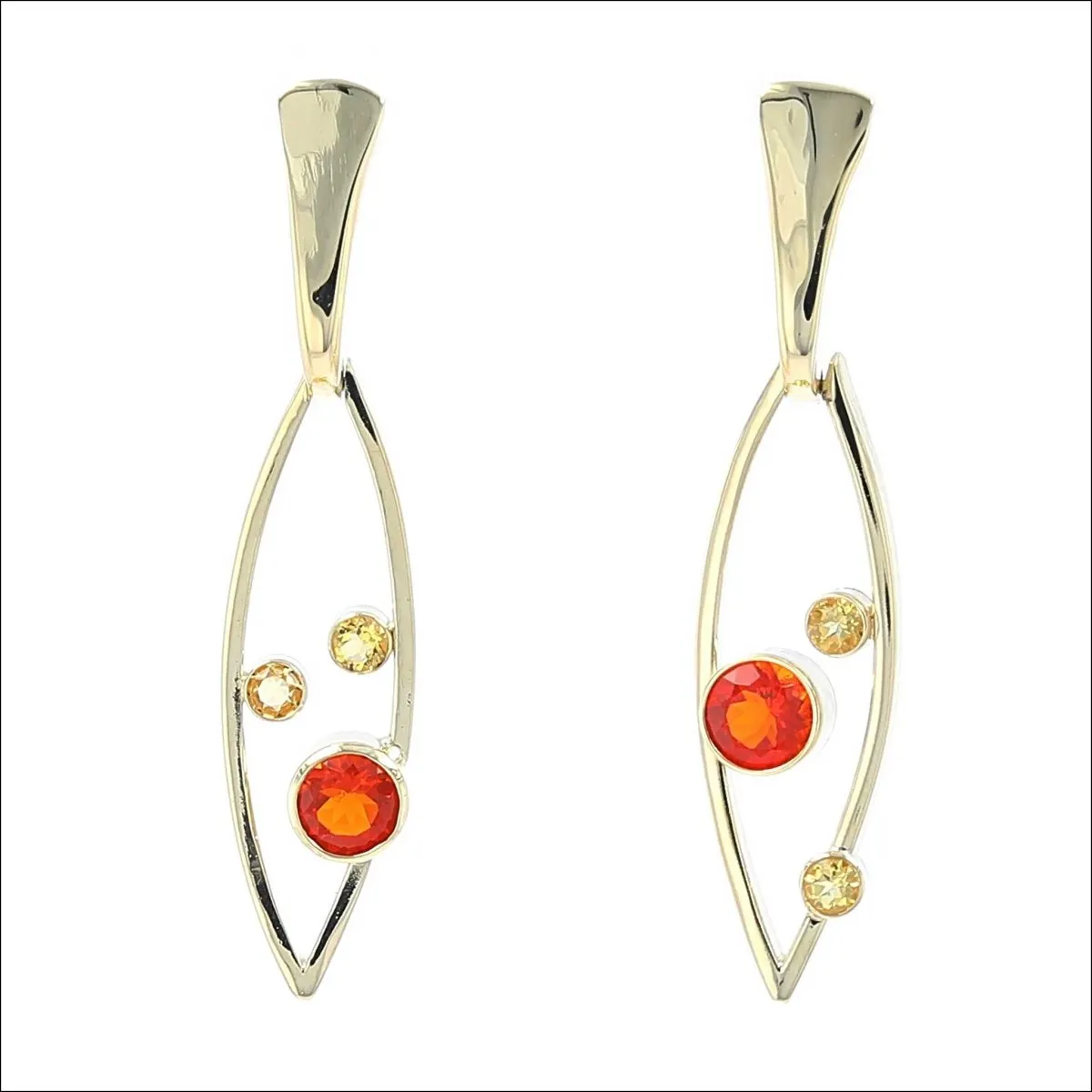 Fire Opal Golden Beryl Marquise Frame Earrings 18KY
