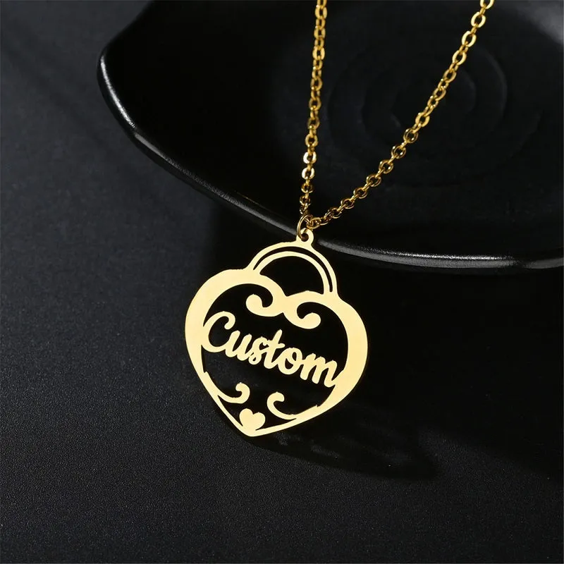 Flowshey Custom Name Necklace with Heart 18K Gold Plated Customized Name Necklace Personalized Jewelry Gift for Women
