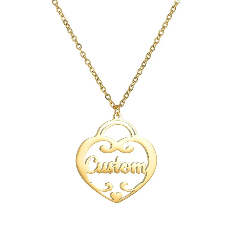 Flowshey Custom Name Necklace with Heart 18K Gold Plated Customized Name Necklace Personalized Jewelry Gift for Women