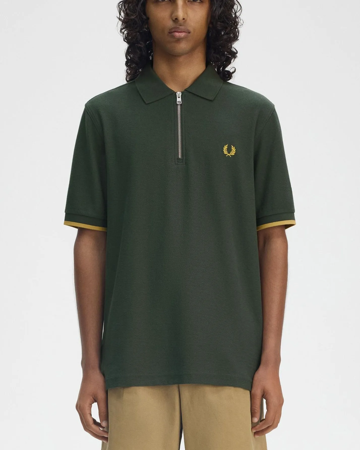 Fred Perry Crepe Pique Zip Neck Polo Shirt - Court Green