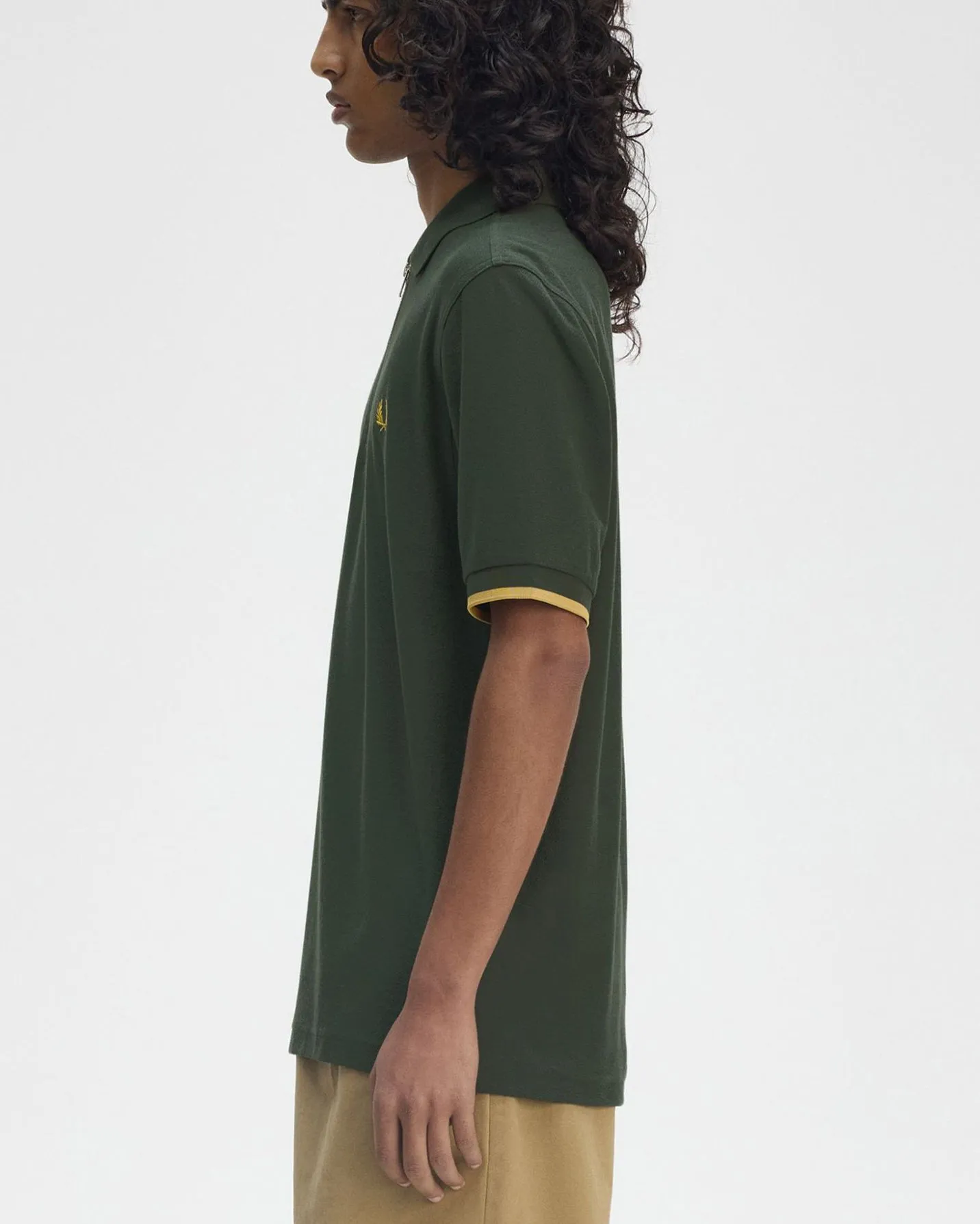 Fred Perry Crepe Pique Zip Neck Polo Shirt - Court Green
