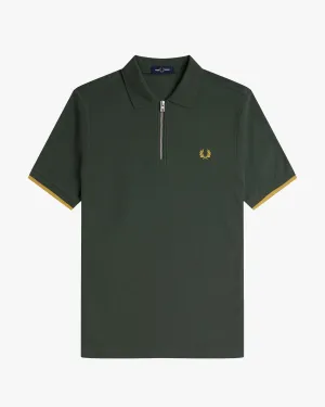 Fred Perry Crepe Pique Zip Neck Polo Shirt - Court Green