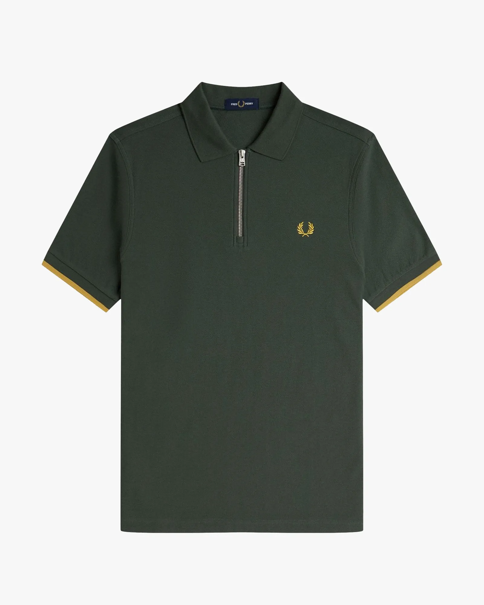 Fred Perry Crepe Pique Zip Neck Polo Shirt - Court Green