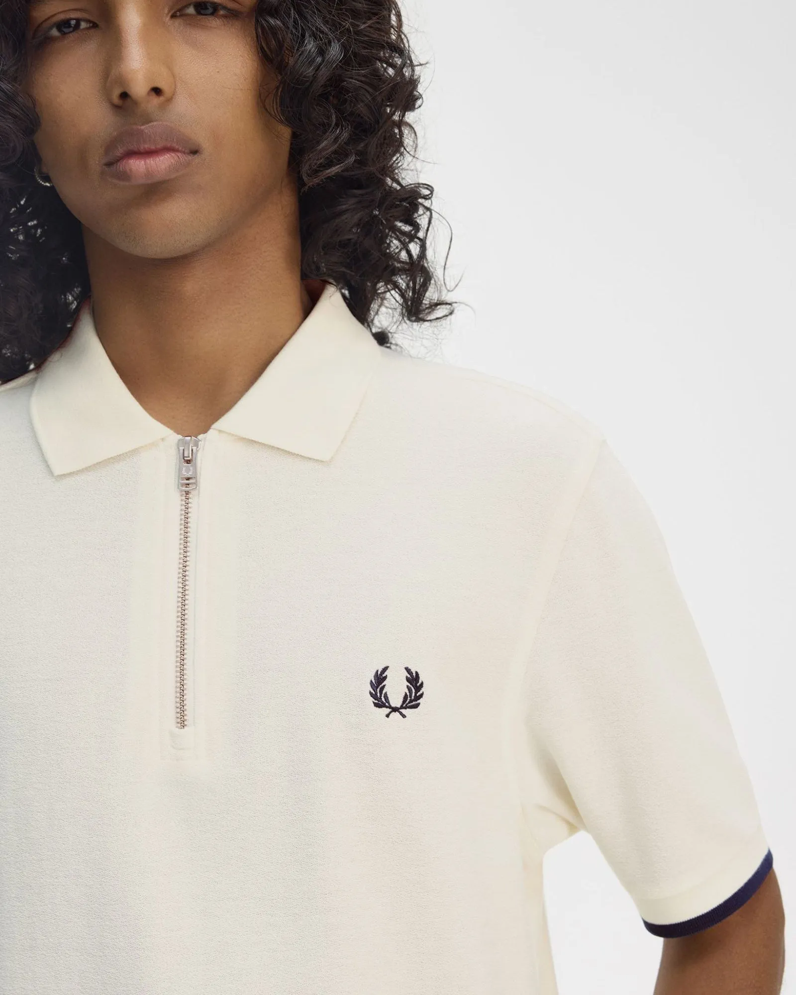Fred Perry Crepe Pique Zip Neck Polo Shirt - Ecru