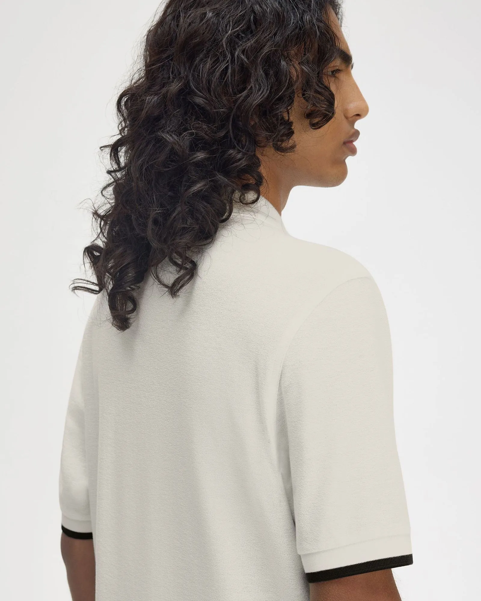 Fred Perry Crepe Pique Zip Neck Polo Shirt - Ecru