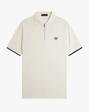 Fred Perry Crepe Pique Zip Neck Polo Shirt - Ecru