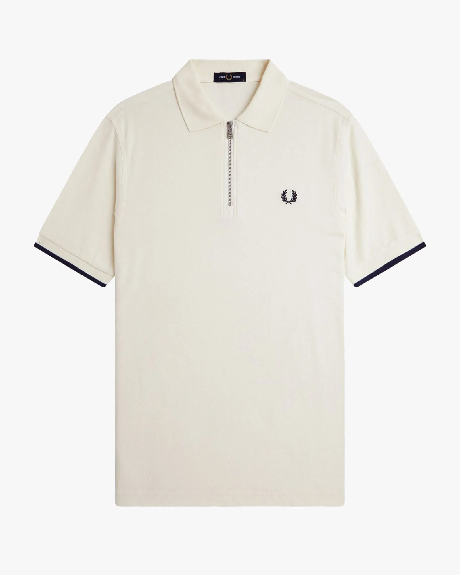 Fred Perry Crepe Pique Zip Neck Polo Shirt - Ecru