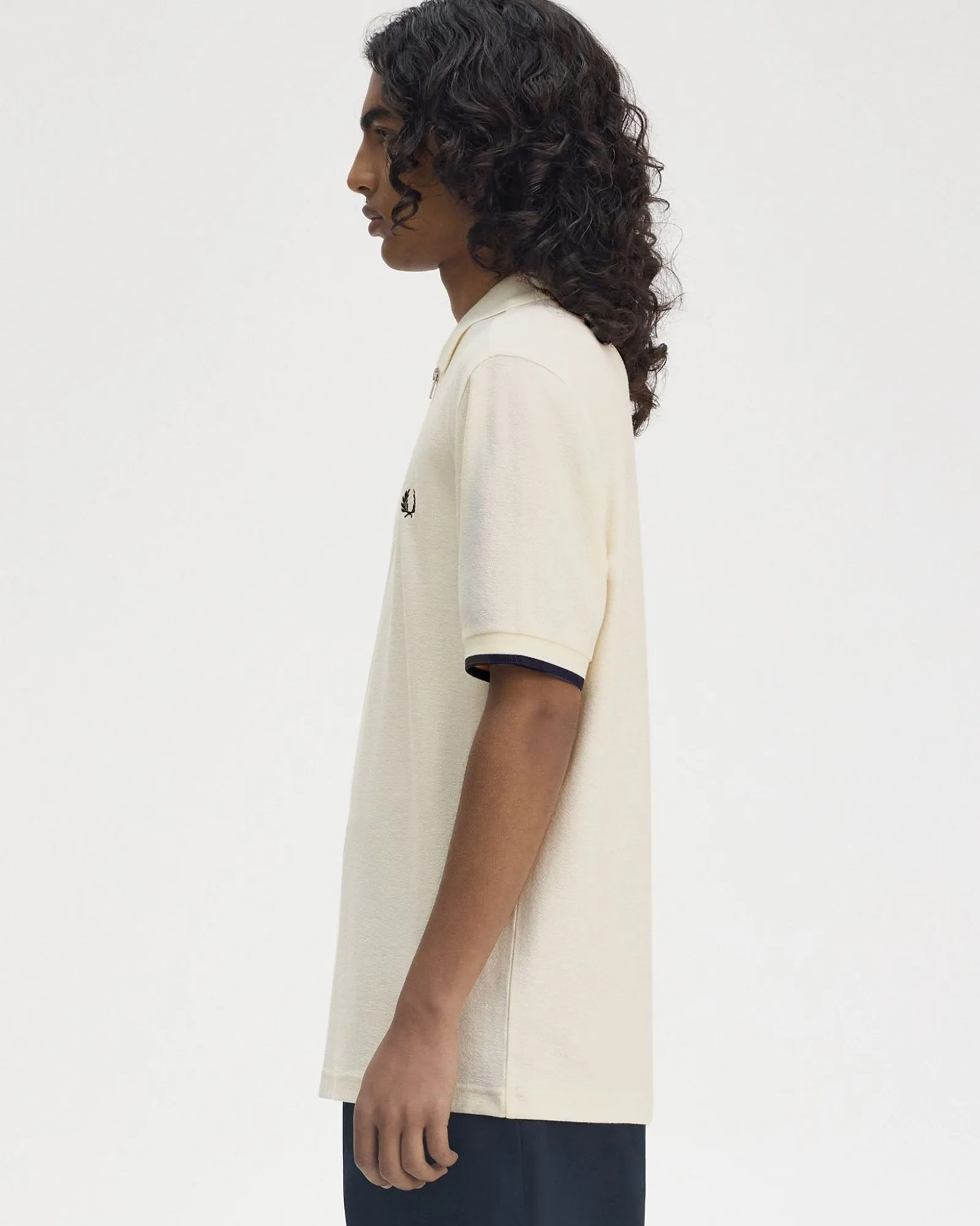 Fred Perry Crepe Pique Zip Neck Polo Shirt - Ecru